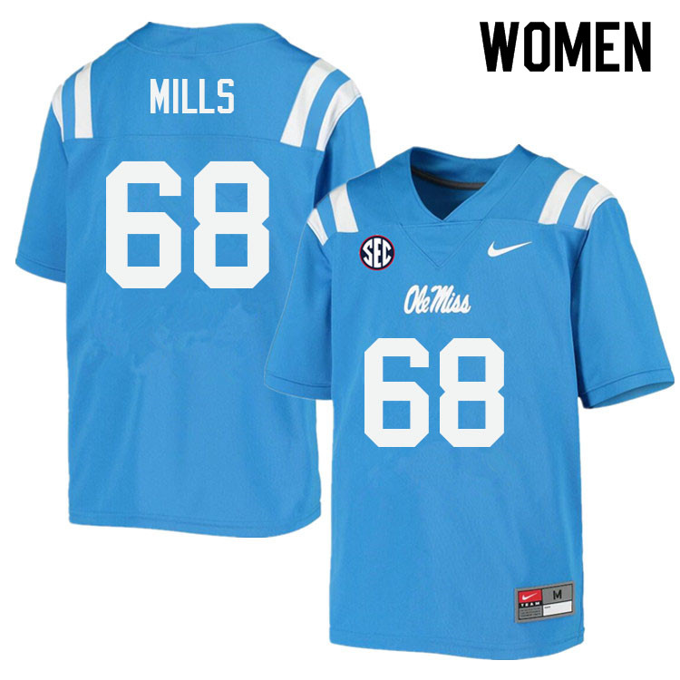 Women #68 Jack Mills Ole Miss Rebels College Football Jerseys Sale-Power Blue